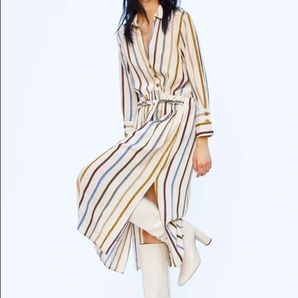 Zara | Dresses | Host Pick Zara Striped Belted Midi Dress
